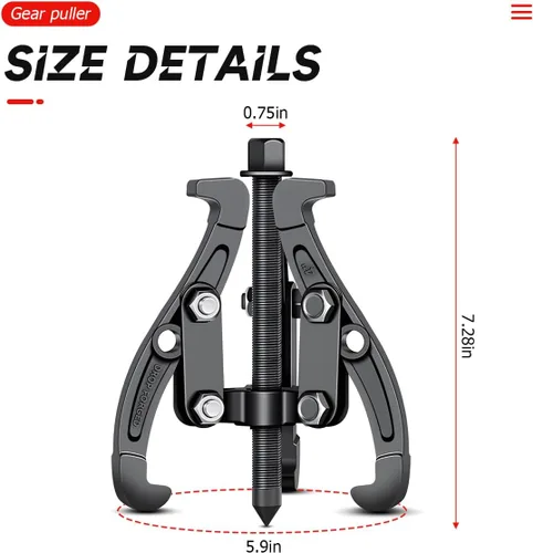 Miniatura 2 de BELOMI Extractor de rodamientos interiores de 3 mandíbulas, extractor de engranajes de rodamiento piloto para automóvil con mandíbulas reversibles