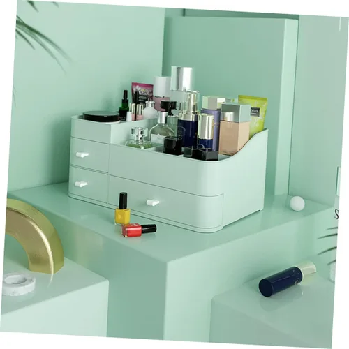 Miniatura 4 de Housoutil 1pc Household Makeup Organizer with Drawer Green Plastic Cosmetic Storage Box for Lipstick Skincare and Brushes Desktop Organizer for