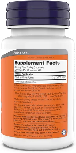 Miniatura 2 de NOW Foods Glicina 1000 mg, grado farmacéutico de forma libre, soporte de neurotransmisor*, promueve un sueño reparador*, sin gluten, vegano, kosher