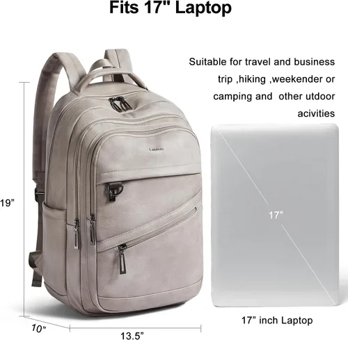 Miniatura 3 de LATMAP Mochila de 43L para mujeres y hombres - Mochila de cuero vegano, bolsa de viaje, maleta de mano, mochila universitaria, para trabajo