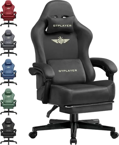 Miniatura 17 de GTPLAYER Silla de juegos grande y alta de tela con cojín de resorte de bolsillo, silla ergonómica de computadora de respaldo alto con reposapiés