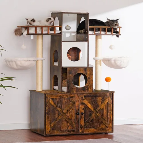 Miniatura 4 de Heybly Árbol para Gatos con Compartimento para Caja de Arena para Gatos Grandes de Interior, Torre para Gatos Grandes de 20 Libras de Servicio