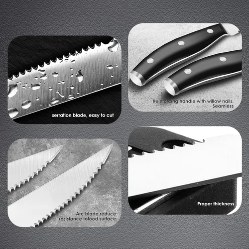 Miniatura 6 de Cuchillo para carne, juego de 8 cuchillos para carne, juego de 8 cuchillos de carne dentados de acero inoxidable de alto carbono, cuchillos afilados