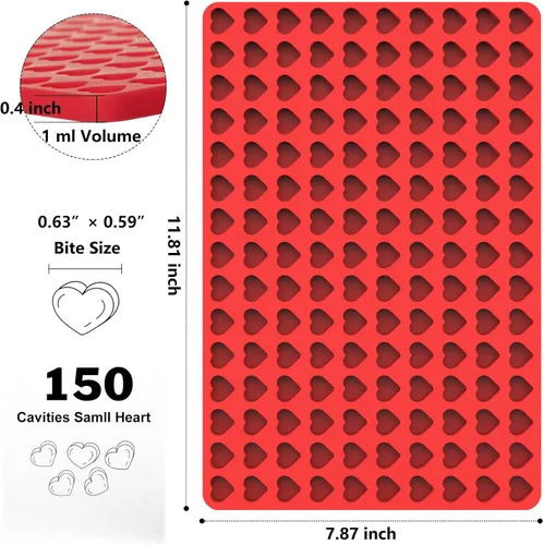 Miniatura 6 de Mini molde de silicona con forma de corazón, 150 cavidades en forma de corazón, moldes de chocolate para dulces, fondant, gomitas, gelatina, molde