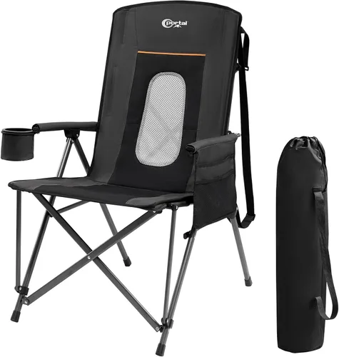 PORTAL Silla de camping plegable extra grande con respaldo alto, sillas de césped portátiles para adultos, deportes al aire libre con apoyabrazos
