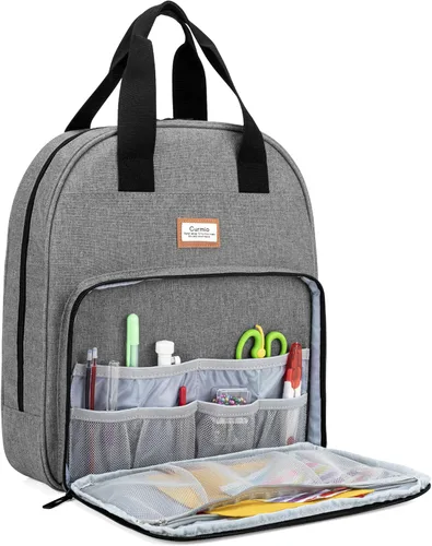 Bolsa de Bordado CURMIO, Almacenamiento Portátil para Proyectos con Aro, Hilo y Suministros de Punto de Cruz, SOLO LA BOLSA, Gris (Diseño Patentado)