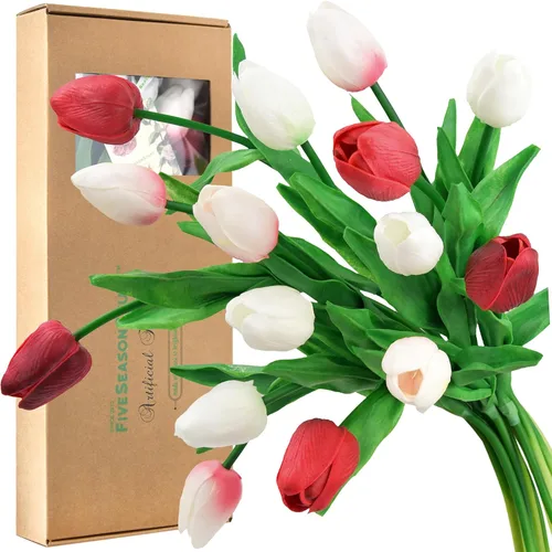 Miniatura 9 de FiveSeasonStuff - Flores artificiales de tulipanes, se sientes reales al tacto, ideales como ramo de boda, decoración del hogar, fiesta, arreglos