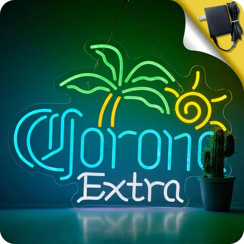 Miniatura 9 de Letrero de neón de Palm Tree Coron Beer para decoración de pared, bar, luces LED de cerveza extra, para hombre, cueva, pub, tienda, fiesta, club