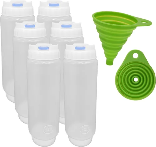 Rockland Guard FIFO Botella exprimible recargable (paquete de 6) dispensador azul para condimentos gruesos, salsas tártaras, relleno y aderezo con