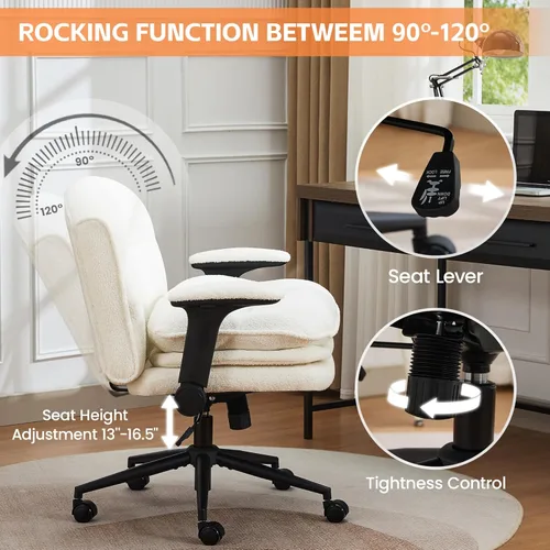 Miniatura 3 de Silla cruzada con brazos abatibles, silla ancha con patas cruzadas con cojín de 3 capas, silla ergonómica de escritorio de oficina con ruedas, silla