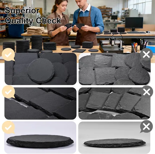 Miniatura 3 de 36 posavasos de pizarra a granel para grabado láser, 4 pulgadas, 18 piezas naturales hechas a mano de piedra negra, 18 posavasos redondos