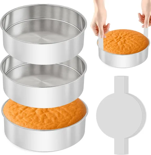 Miniatura 9 de Bandejas para tartas de 6 pulgadas - 3 piezas de bandejas para tartas de cumpleaños de acero inoxidable, con 100 piezas de papel pergamino