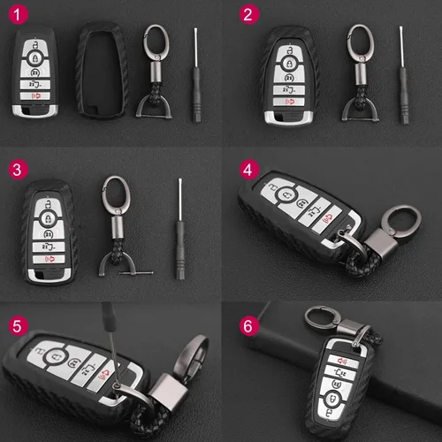 Miniatura 6 de DHESPT Para Ford F150 carcasa de llave de coche de fibra de carbono para llavero de coche compatible con Ford Escape F-150 Fusion Ecosport Edge