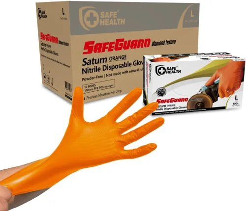 Miniatura 8 de Safe Health Guantes desechables industriales de nitrilo, color negro, 6 mil, naranja de 8 mil, textura de diamante Naranja 1 Caja de 900 Pcs-xxl