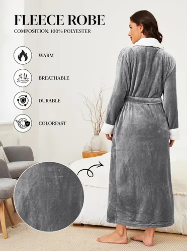 Miniatura 4 de Hellomamma Bata de baño larga para mujer, de felpa suave, de forro polar, camisón para mujer, pijama, ropa de dormir