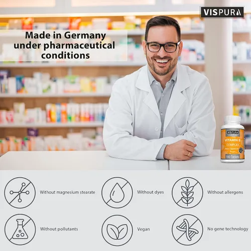 Miniatura 3 de Complejo de vitamina B, 180 tabletas veganas, todas las vitaminas B, incluyendo B12, B1, B2, B3, B5, B6, B7, B9, ácido fólico, para el estrés