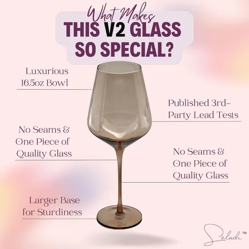 Miniatura 2 de Saludi Copas de vino originales Smokey Sand, 16.5 onzas (juego de 6) con tallo de un solo color, vidrio neutro ámbar ahumado marrón, ideal para todo