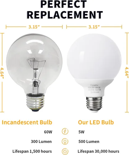 Miniatura 3 de Paquete de 4 bombillas LED de color blanco cálido para baño, equivalente a 120 V 60 vatios, base media E26, bombillas redondas de tocador, bombillas
