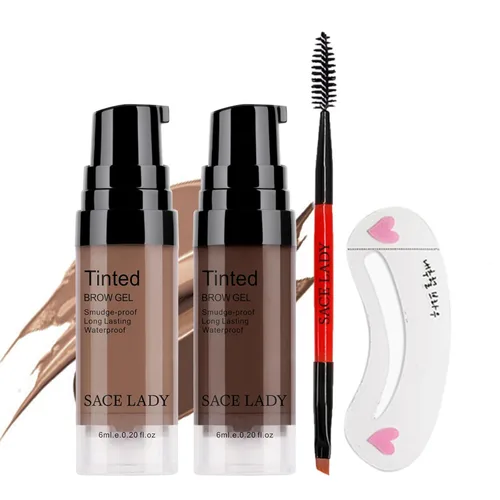 Juego de 2 colores de gel de cejas de larga duración con pinceles para cejas para maquillaje de cejas impermeable, kit corrector de tinte de cejas,
