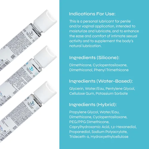 Miniatura 2 de Turn On Surtido Sampler - Paquete de 3 lubricantes esenciales de silicona, a base de agua e híbridos para hombres, mujeres y parejas, sin parabenos