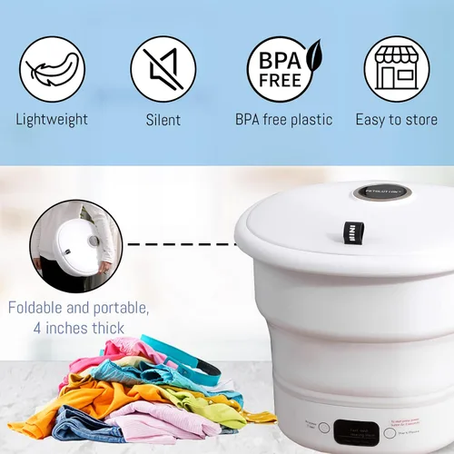 Miniatura 5 de Mini lavadora portátil – Pequeña lavadora plegable para ropa – Para camping, RV, viajes, espacios pequeños (blanco)