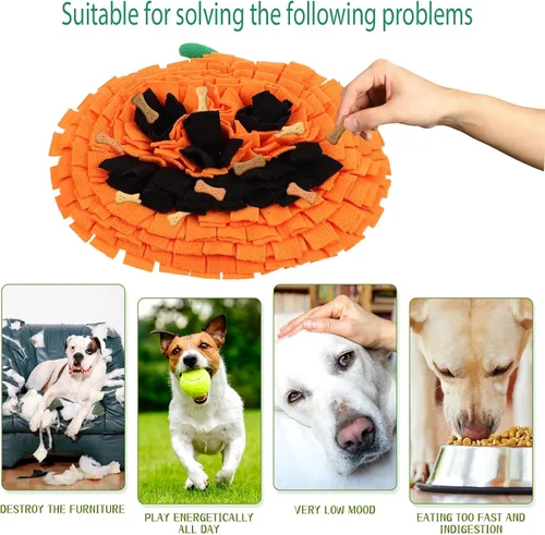 Miniatura 9 de Ipetboom Alfombrilla de olfato de calabaza para perros de raza grande de 13 x 10 pulgadas, forro polar de alimentación lenta para la nariz, juguete