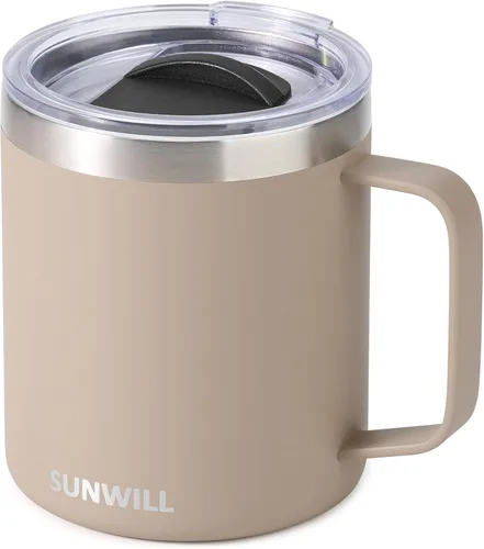 Miniatura 31 de SUNWILL - Taza de café de viaje con tapa, taza aislada con asa, taza de acero inoxidable de 14 oz para acampar, oficina, hogar, recubrimiento