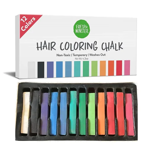Fresh Monster Tiza temporal para colorear el cabello, 12 colores brillantes que se lava fácilmente, para niñas y niños, no tóxico y seguro para