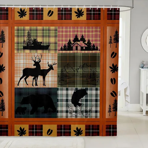 Miniatura 18 de Erosebridal Cortina de ducha de animales del bosque, cortina de ducha de oso ciervo, lobo, cortina de ducha de baño, cortina de baño impermeable