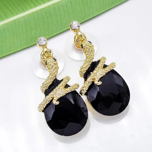 Miniatura 54 de Navachi Pendientes colgantes de gota de serpiente con forma de pera multicolor de cristal chapado en oro de 18 quilates