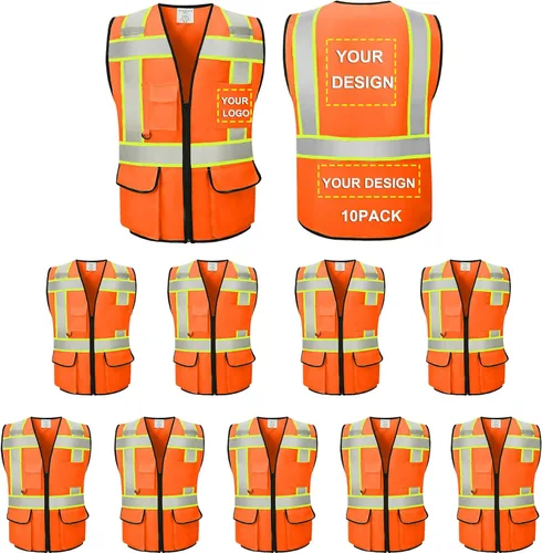 Miniatura 41 de Chaleco Reflectante Clase 2 de Seguridad ANSI con Bolsillos y Cremallera de Alta Visibilidad Uniforme de Construcción K-azul