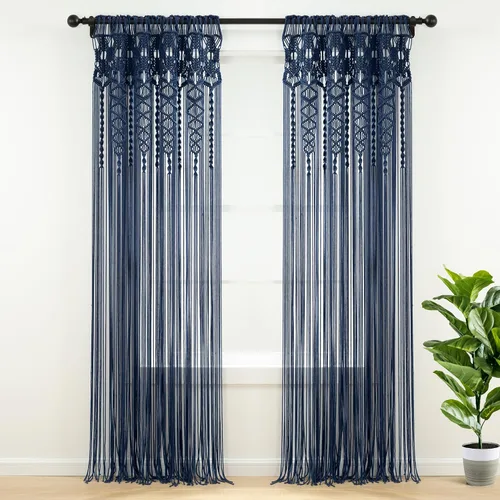 Miniatura 19 de Lush Decor Panel de Cortina de Ventana de Algodón Texturizado Boho Macramé, 40" An x 84" L, Blanco - Divisor de Habitación o Decoración de Boda