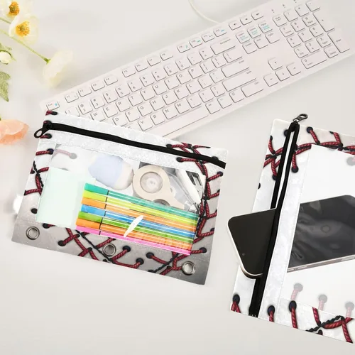 Miniatura 5 de Baseball Pencil Pouch for 3 Ring Binder，Zippered Pencil Case with Clear Window Organizers Bag 2 Packs