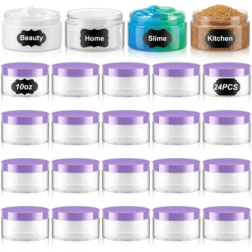 Miniatura 36 de Dandat 24 piezas 8 oz tarro de plástico con tapa y etiqueta recargable, contenedor redondo transparente vacío con muestras cosméticas PET blancas