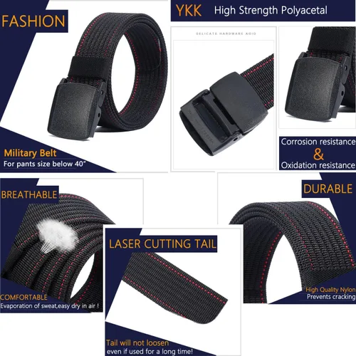 Miniatura 4 de LionVII Cinturones de trabajo de nailon para hombre, cinturón de lona transpirable con hebilla de plástico, fácil de recortar para adaptarse a