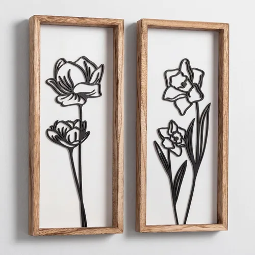 Miniatura 14 de Tide and Tales Arte de pared floral botánico 3D (juego de 2 marcos) listo para colgar, decoración bohemia ligera para paredes, decoraciones Naturales