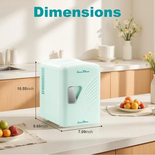 Miniatura 7 de Iceblue Mini nevera retro de 4 litros/6 latas, mini refrigerador para el cuidado de la piel, enchufe de CA y cargador de coche de 12 V, mini Verde