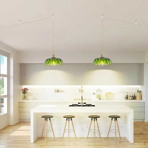 Miniatura 7 de Lámpara colgante enchufable, luces colgantes con cable enchufable, lámpara colgante con vidrio verde, iluminación colgante E26 para isla de cocina