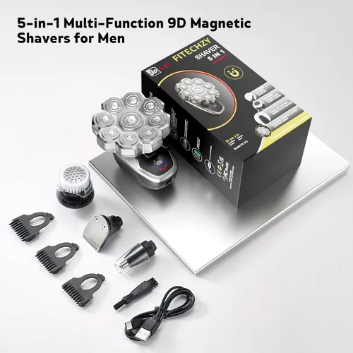 Miniatura 9 de Maquinilla de afeitar eléctrica para hombres, afeitadoras de cabeza para hombres calvos, maquinillas de afeitar eléctricas 5 en 1 con afeitadora