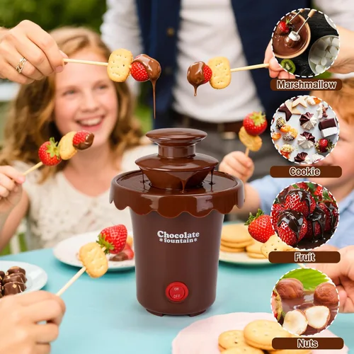 Miniatura 6 de Yummy Sam Mini máquina de fuente de chocolate de 6 onzas, fuente eléctrica de queso de plástico de torre de 2 niveles, sin BPA, máquina de fusión