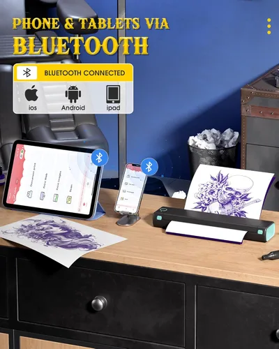 Miniatura 3 de Itari M08F - Impresora inalámbrica de plantillas de tatuajes, máquina de transferencia de tatuajes, copiadora térmica con 10 piezas de papel de Negro
