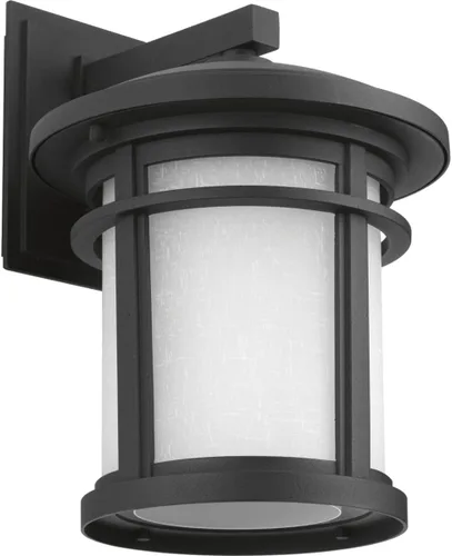 Miniatura 7 de Progress Lighting Wish LED Collection - Farol de pared mediana con 1 luz grabada de lino blanco y vidrio, para exteriores, color negro