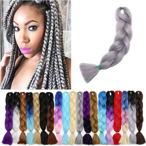 Miniatura 17 de Benehair Extensiones de cabello trenzado ombré de 24 pulgadas, 1 paquete de extensiones de cabello trenzado jumbo de alta temperatura, cabello