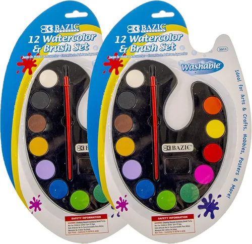 Miniatura 8 de BAZIC - Juego de acuarela con pincel, 12 colores no tóxicos, para diversión de pasatiempos, suministros de arte de colores vibrantes, regalo
