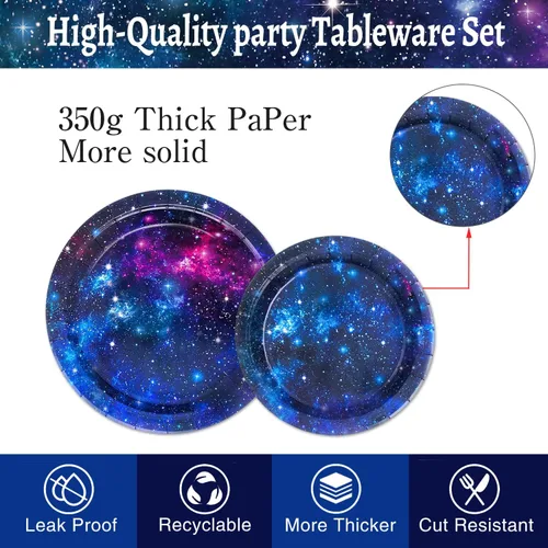 Miniatura 3 de Space Galaxy Party Supplies - Juego de vajilla para decoración de fiesta de cumpleaños del espacio exterior, noche estrellada, planeta, sistema