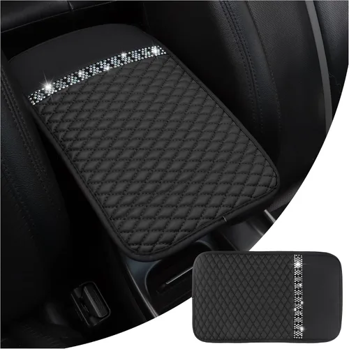 Funda de cuero brillante para reposabrazos de automóvil, protector de consola central de automóvil con diamantes de imitación de cristal coloridos,