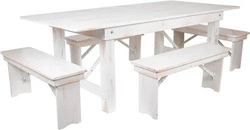 Miniatura 4 de Flash Furniture HERCULES Series - Juego de mesa de granja plegable rústica antigua de 7 x 40 pulgadas y cuatro bancos Rústico antiguo
