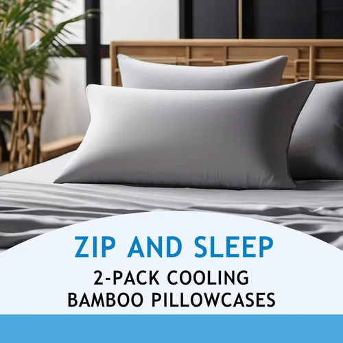Miniatura 6 de Fundas de almohada con cremallera, tamaño estándar 26 x 20 pulgadas, 100% viscosa derivada de bambú, paquete de 2, color crema, fundas de almohada
