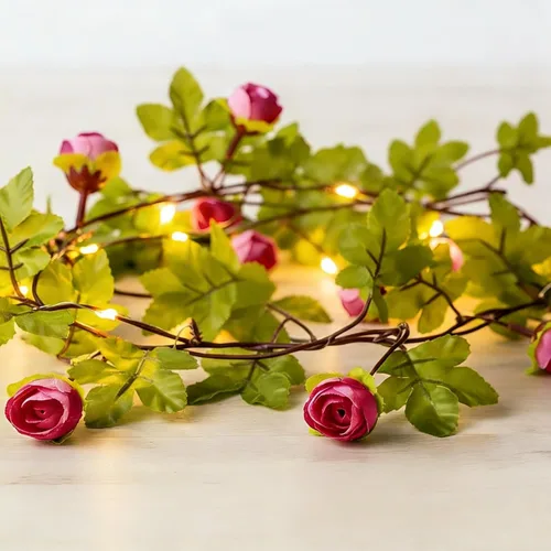 Fielegen Guirnalda de 20 luces LED de flores de rosas, guirnalda de flores artificiales de 7.2 pies con luces de hadas para el día de San Valentín,