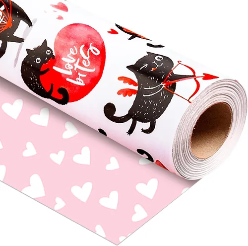 Miniatura 44 de Burymento Papel de regalo de animales, diseño reversible de lunares, envoltura de regalo para baby shower, cumpleaños, San Valentín, día
